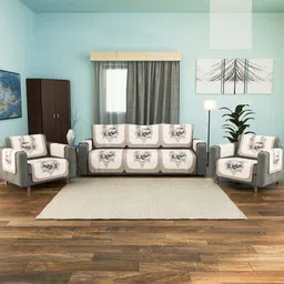 RUBOXA Brown & Cream-Coloured 16 Pieces Printed Cotton Sofa Cover With Arms-image-46