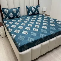 Pure Decor Passion fur Green & White Ethnic Cotton 350 TC Queen Bedsheet Set-2.28mX2.54m-picture-15