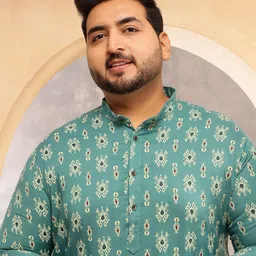 SOJANYA PLUS Men Ethnic Motifs Printed Ikat Daily Cotton Straight Kurta-19