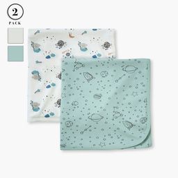 Juniors by Babyshop Juniors White & Blue 2 Pieces Printed Cotton Mild Winter Blankets-image-3