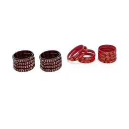 1ST TIME Set Of 16 Maroon Alloy Artificial Stones & Beads Bangles-picture-39