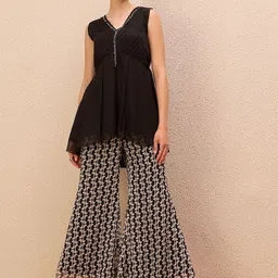 Antheaa Embellished V-Neck Top With Printed Palazzos Co-Ords-picture-1