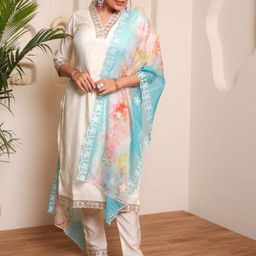 Shatanuvart Export Women Embroidered Regular Sequinned Chanderi Cotton Kurta with Pyjamas & With Dupatta-image-30