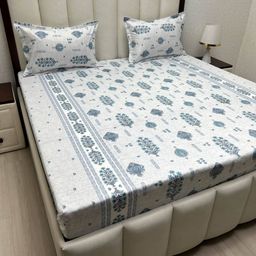 Pure Decor Blue & White Ethnic Motifs Queen Bedsheet with 2 Pillow Covers-image-96