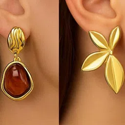 ISHTAARA Gold-Plated Artificial Stones and Beads Stainless Steel Earrings-picture-8