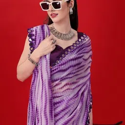DIVASTRI Women Abstract Embroidered Mirror Work Poly Georgette Saree-picture-14