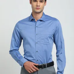 Turtle Men Standard Spread Collar Solid Cotton Slim Fit Formal Shirt-image-91