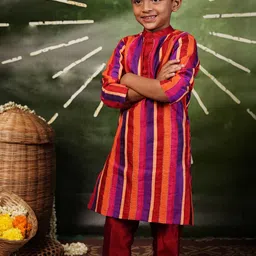 MIRALI Boys Striped Regular Kurta with Trousers-picture-5