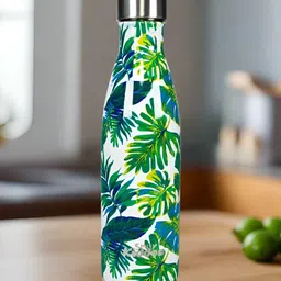 Smily Kiddos White & Green Single Stainless Steel Printed Double Wall Vacuum Water Bottle-36