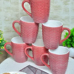 FABINALIV Red Textured Ceramic Glossy Mugs Set of Cups and Mugs image 2