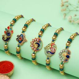 Aapno Rajasthan Set Of 5 Rakhi With Roli Chawal & Greetings Card-image-0