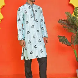 Jompers Men Floral Embroidered Regular Chikankari Kurta with Pyjamas-18