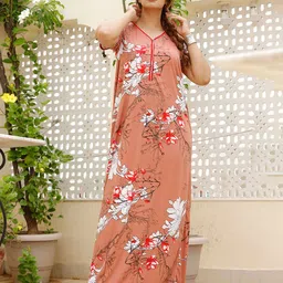 G4Girl Floral Printed Pure Silk Maxi Nightdress-picture-10