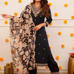 BAESD Floral EmbroideredV-Neck Straight Kurta With Trousers & Dupatta-picture-13