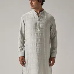 Banana Club Subtle Striped Mandarin Collar Long Roll-Up Sleeves Straight Kurta-picture-48