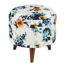 GLOBALLY INDIAN White & Blue Printed Round Puff Ottoman image 5