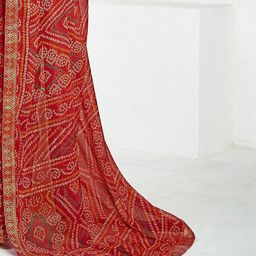 Anouk Rustic Bandhani Printed Zari Pure Chiffon Saree image 3