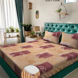 Myntra Elegant Homes Mustard & Purple Geometric 400 TC King Bedsheet with 2 Pillow Covers-image-19