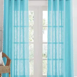HOMEMONDE Turquoise Blue & White Set of 2 Sheer Long Door Curtain-16