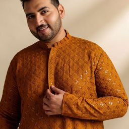 SOJANYA PLUS Men Plus Size Embellished Festive Cotton Straight Kurta-image-10