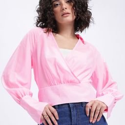 glitchez Solid Crossover V-Neck Wrap Top-image-45