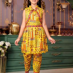 BAESD Girls Ethnic Motifs Printed Mirror Work Anarkali Kurta With Dhoti Pants & Jacket-image-80