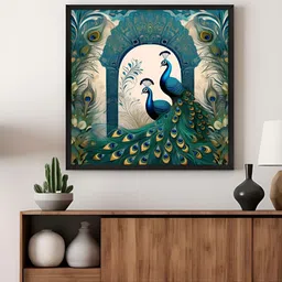 999Store Green & Blue Peacocks And Timeless Beauty In An Ornate Canvas Wall Art-image-43