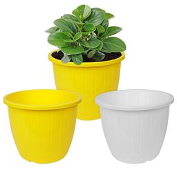 Kuber Industries 3-Pcs White & Yellow Plastic Flower Pots Planters-57