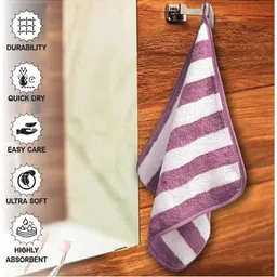 HOUSSE 4Pcs Purple & White Striped Microfibre 300 GSM Hand Towels-image-43