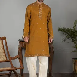 KRAFT INDIA LUXE Men Ethnic Motifs Embroidered Regular Mirror Work Kurta with Salwar-5