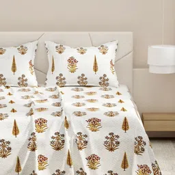 DREAM WEAVERZ White & Brown Ethnic Motifs Pure Cotton 220 TC King Bedsheet Set-2.75mx2.55m-image-98
