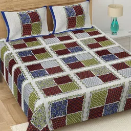 JAIPUR FABRIC Green & Blue Geometric Printed Cotton 180 TC King Bedsheet Set 2.75 x 2.28 m-image-86