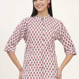 Divena Women Floral Print Mandarin Collar Cotton Tunics-image-15