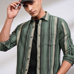 HIGHLANDER Men Slim Fit Opaque Striped Casual Shirt-image-75