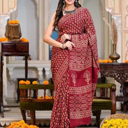 Craft Musium Ethnic Motifs Pure Cotton Bagru Saree-38