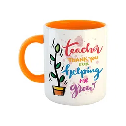 ARTBUG White & Orange Printed Ceramic Glossy Dishwasher & Microwave Safe Mugs 350 ml-image-57