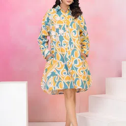 Kaftanize Multi-Color Crochet Flower Cotton Flex Shirt Dress-24