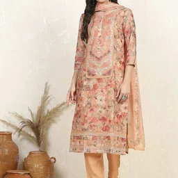 Biba Floral Printed Sequinned Unstitched Dress Material-image-32