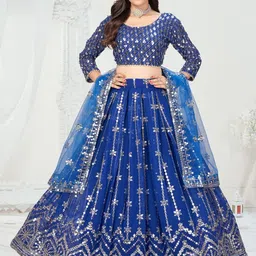 SHOPGARB Embroidered Sequinned Georgette Lehenga Choli & Dupatta-image-65