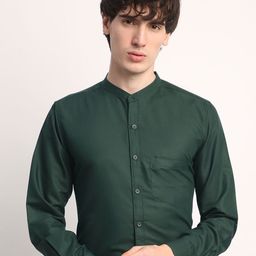 THE BEETEL HOUSE Men Smart Regular Fit Band Collar Solid Cotton Casual Shirt-image-5