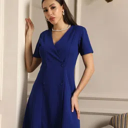 Globus Women V-Neck Hong Button Double Breasted Blazer Mini Dress-picture-10