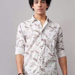 British Club Men Comfort Spread Collar Floral Printed Cotton Slim Fit Casual Shirt-image-2