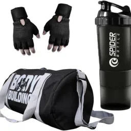 Combo of Bodybuilding Bag Black,Gloves Black and Spider shaker Black Fitness Accessory Kit Kit-image-37