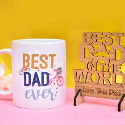Best Dad Ever With Wooden Showpiece For Father|Dad Gift For Fathers day,Birthday Ceramic Coffee Mug-image-15