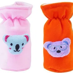Soft Plush Stretchable Baby Feeding Bottle Cover Easy to Hold Strap With Cute Animated Cartoon|Suitable for 60-125 Ml Feeding Bottle(Orange-Light Pink)-21