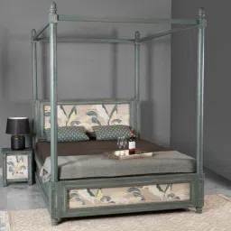 fabuliv Serene Solid Wood Queen Size Poster Bed in Green Finish With Hydraulic Storage-picture-40