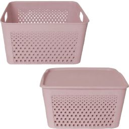 homestic Plastic Multipurpose Square Shape Plastic Storage Baskets With Lid Pack of 3 (Multi) Storage Basket image 4