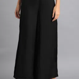 Women Flared Black Viscose Rayon Trousers-image-60
