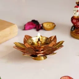 Copper Lotus Shape Decorative copper Diya Aarti Diya Pooja Deepak Table Diya Copper, Brass Table Diya-picture-14