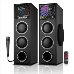 TRONICA Twin Tower Speaker with Remote & Wired Microphone,Mini SD Card/USB Support 80 W Bluetooth Tower Speaker-0